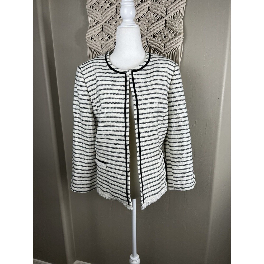 Tahari Arthur S. Levine White & Black Striped Tweed Blazer Jacket  Size 18